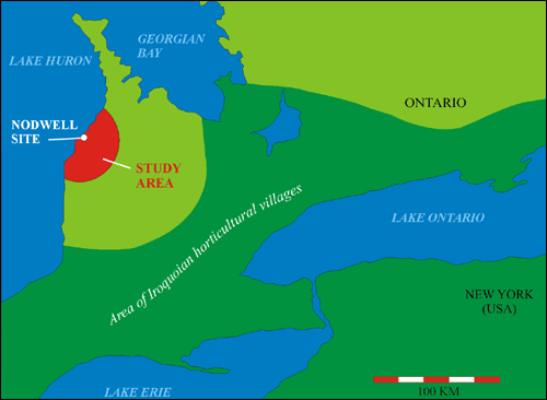 Location of the Nodwell site and the research area in the Lower Great Lakes